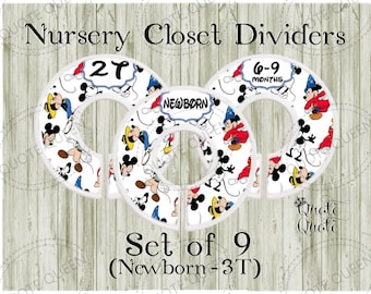 Mickey Mouse Nursery Closet Dividers, Baby Clothes Organizer (Set of 9)
