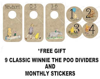Classic Winnie the Pooh Baby Closet Dividers, Monthly Stickers (Free Gift)