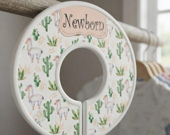 Llama Nursery Closet Dividers, Peach and Green, Baby Clothes Organizer