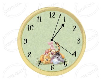 Winnie the Pooh Nursery Clock, Baby Room Decor, Customizable Wall Art