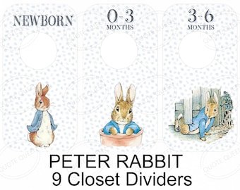 PETER RABBIT Beatrix Potter Closet Dividers 7.75 x 3.5 inches, Beatrix Potter Nursery Closet Dividers, Beatrix Potter Baby Shower, organizer