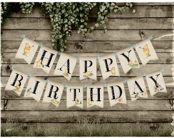 Winnie the Pooh Happy Birthday Banner, Party Decor (Digital Download)