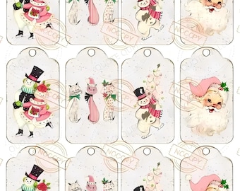 Pink Christmas Printable Tags, Shabby Chic Junk Journal PDF PNG Digital Download