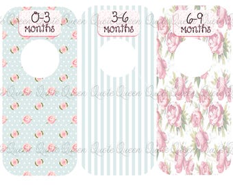 Shabby Chic Floral Closet Dividers, Laminated Set of Nine for Newborn to 3T