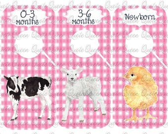 Baby Farm Animals Closet Dividers, Laminated Double-Sided Newborn to 3T Sizes