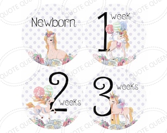 Unicorn Baby Milestone Stickers, Monthly Photo Props