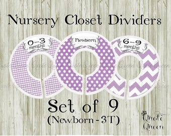 Purple Patterns Nursery Closet Dividers, Baby Clothes Organizer Set (Newborn-3T)