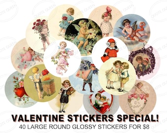 Valentine's Day Glossy Round Stickers, 2 inch