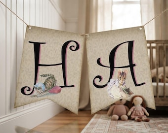 Beatrix Potter Peter Rabbit Birthday Banner, Girl Party Decor (Digital Download)
