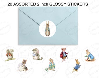 Beatrix Potter Stickers, Peter Rabbit Stickers, Stickers, Glossy Round Stickers, 2 inch Stickers,Envelope Closure, Rabbit, Party Favors