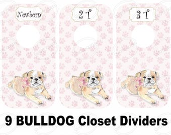 Bulldog Puppy Closet Dividers, Nursery Clothes Organizer, Baby Shower Gift