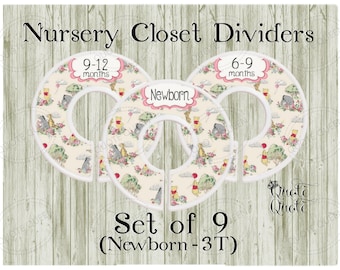 Winnie the Pooh Nursery Closet Dividers, Baby Clothes Organizer, Set of 9