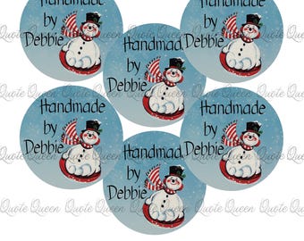 Vintage Snowman Christmas Stickers, Personalized Handmade Labels (2 inch)