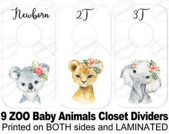 Zoo Animal Closet Dividers, Nine Laminated Double-Sided Newborn to 3T Sizes