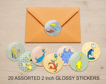 Dr Seuss Inspired Character Theme Stickers, Cat in the Hat, Hop on Pop, Green Eggs Ham (2 inch)