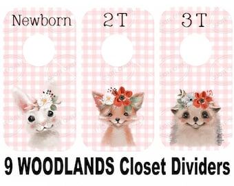 Woodland Animals Baby Clothes Dividers, Nursery Closet Organizer, Set of 9