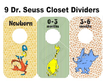 Dr. Seuss Inspired Character Theme Baby Closet Dividers, Nursery Organizer, Set of 9
