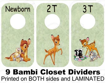 Disney Bambi Themed Closet Dividers, Laminated Nursery Organizer