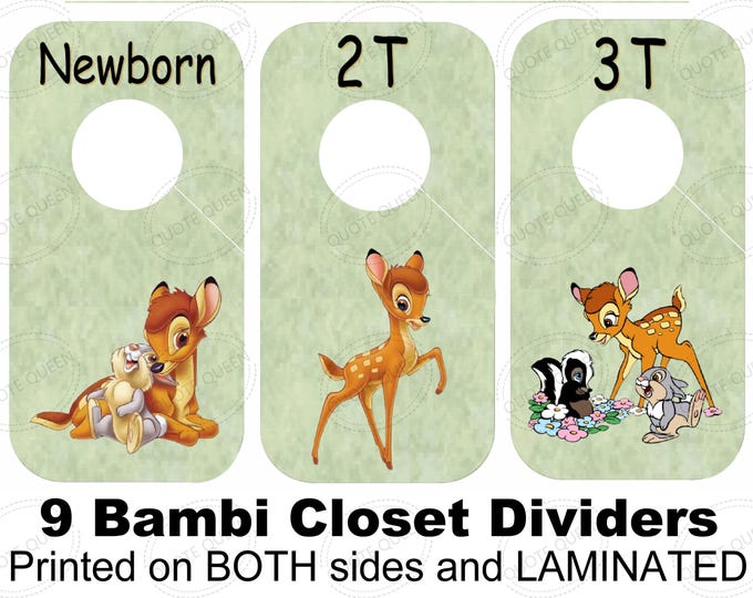 Featured listing image: Disney Bambi Themed Closet Dividers, Laminated Nursery Organizer