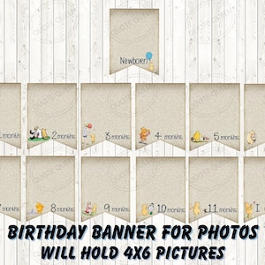 Winnie the Pooh Monthly Photo Banner für 6x4 Fotos, Winnie the Pooh First Birthday Fotobanner, Bildbanner, erstes Jahr Bild Party Zeichen