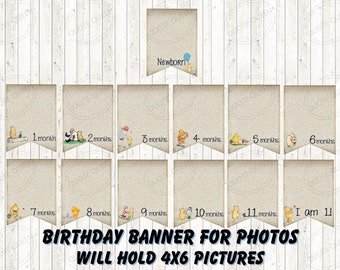 Winnie the Pooh Monthly Photo Banner for 6x4 photos,Winnie the Pooh First Birthday photo banner,Picture banner,first year picture party sign