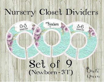 Mint and Roses Nursery Closet Dividers, Baby Clothes Organizer (Set of 9).