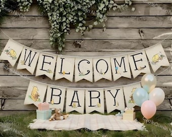 Winnie The Pooh Banner, Baby Shower PDF Download, 300 DPI Digital File