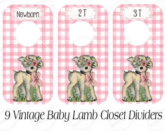 Vintage Baby Lamb Closet Dividers, Pink Check, Set of 9