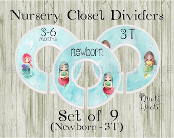 Mermaid Nursery Closet Dividers, Baby Clothes Organizer (Set of 9)