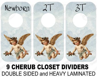 9 Cherub Baby Clothes Closet Dividers, Vintage Angel Nursery Organization (Laminated)