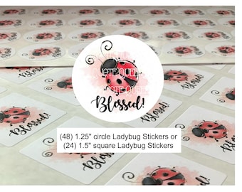Ladybug Stickers, Blessed Design, Matte Finish (48 Round or 24 Square)