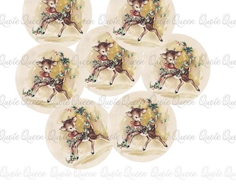 Vintage Baby Deer Christmas Stickers, Personalized Labels