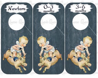 Vintage Baby Closet Dividers, Nine Laminated Double-Sided Size Markers