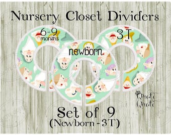 Seven Dwarfs Nursery Closet Dividers, Printed Plastic Set of 9, Newborn–3T