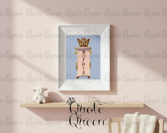 Nursery Custom Name Dog Print, Vintage Digital Download, 5x7 And 8x10 JPG