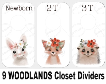 Woodland Animals Baby Clothes Dividers, Nursery Closet Organizer, Set of 9