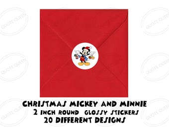 Mickey Minnie Disney Christmas Stickers, 2 Inch Glossy Circle Labels