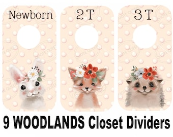 Woodland Animal Baby Clothes Dividers, Nursery Decor (Set of 9)