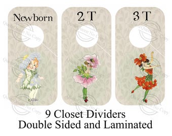 Flower Fairy Babies Closet Dividers, Laminated Double-Sided, 6.75 x 3.5 Inches