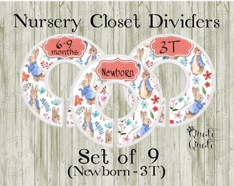 Beatrix Potter Closet Organizers, Peter Rabbit Closet Dividers, Closet Organizers, Closet Dividers, Nursery Clothes Dividers, Bunny Rabbit