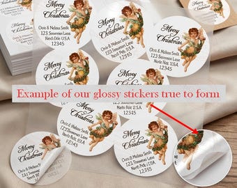 Christmas Cherub Stickers, Personalized Address Labels, 2" Round