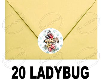 20 Glossy Ladybug Stickers, 2 Inch Round, Scrapbooking Embellishments