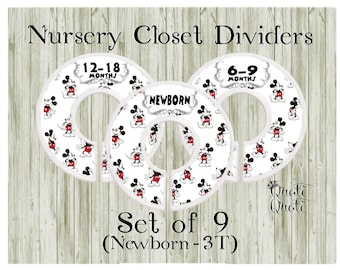 Mickey Mouse Closet Dividers, Nursery Organizer, Newborn - 3T (Set of 9)