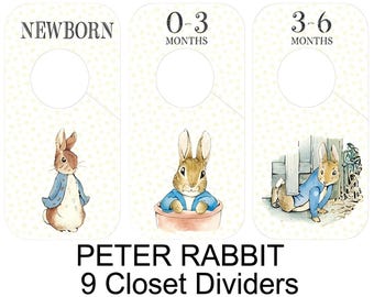 Peter Rabbit Storybook Inspired Closet Dividers – 9 Double-Sided Baby Clothing Sizes, Nursery Organizers