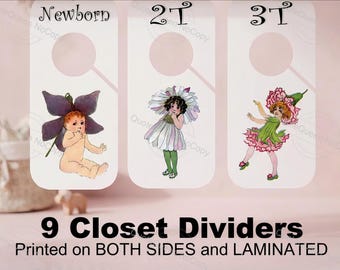 Flower Fairy Babies Closet Dividers, 9-Piece Laminated Nursery Organizer