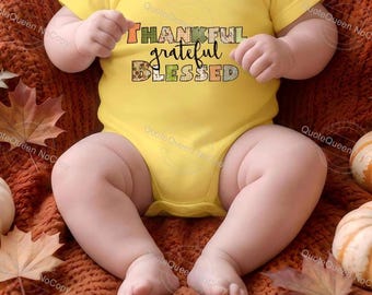 Thankful Grateful Blessed Baby Onesie | Eco-Friendly Cotton Bodysuit (Fall Outfit)