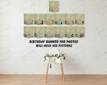 Baby Photo Banner, First-Year Monthly Milestone Printable PDF, 6x4 Picture Flags