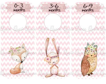 Woodland Animals Baby Closet Dividers, Pink Chevron, Nursery Organizer