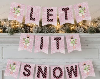 Let It Snow Banner, Vintage Snowman Garland (Digital Download)