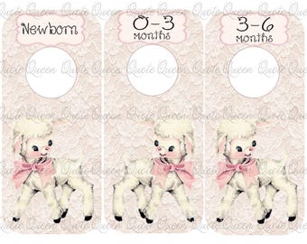 Blush Lamb Closet Dividers, Vintage Baby Girl Nursery Decor, Set of 9